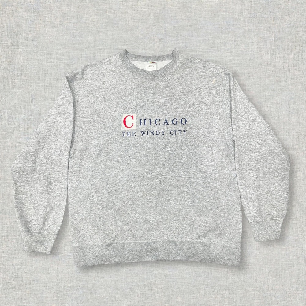 Chicago The Windy City Crewneck Sweatshirt Gray Fruit of the Loom BEST Size L